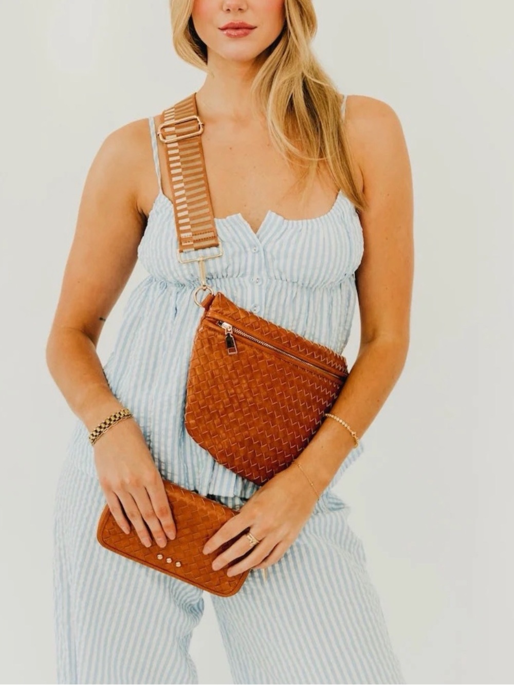Pretty Simple Westlyn Woven Bum Bag Vegan Leather Adjustable Brown High Quality